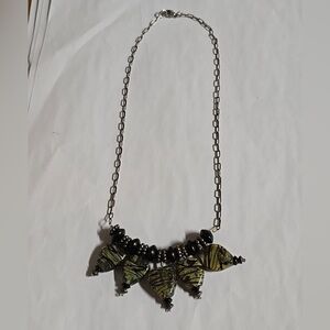 Vintage Sterling Silver Necklace Blown Glass Multiple Dangel Charms 18in Long...